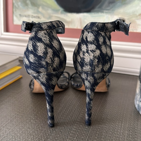 $500 STUART WEITZMAN Nudistsong 4" Ankle-Wrap Sandal NAVY GALAXY DENIM SIZE 8 - Picture 4 of 5